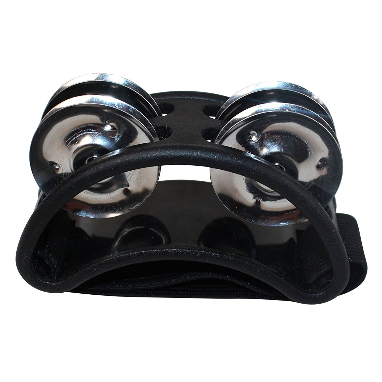 Individual Percussion Foot Tambourine with Metal Jingles, Black