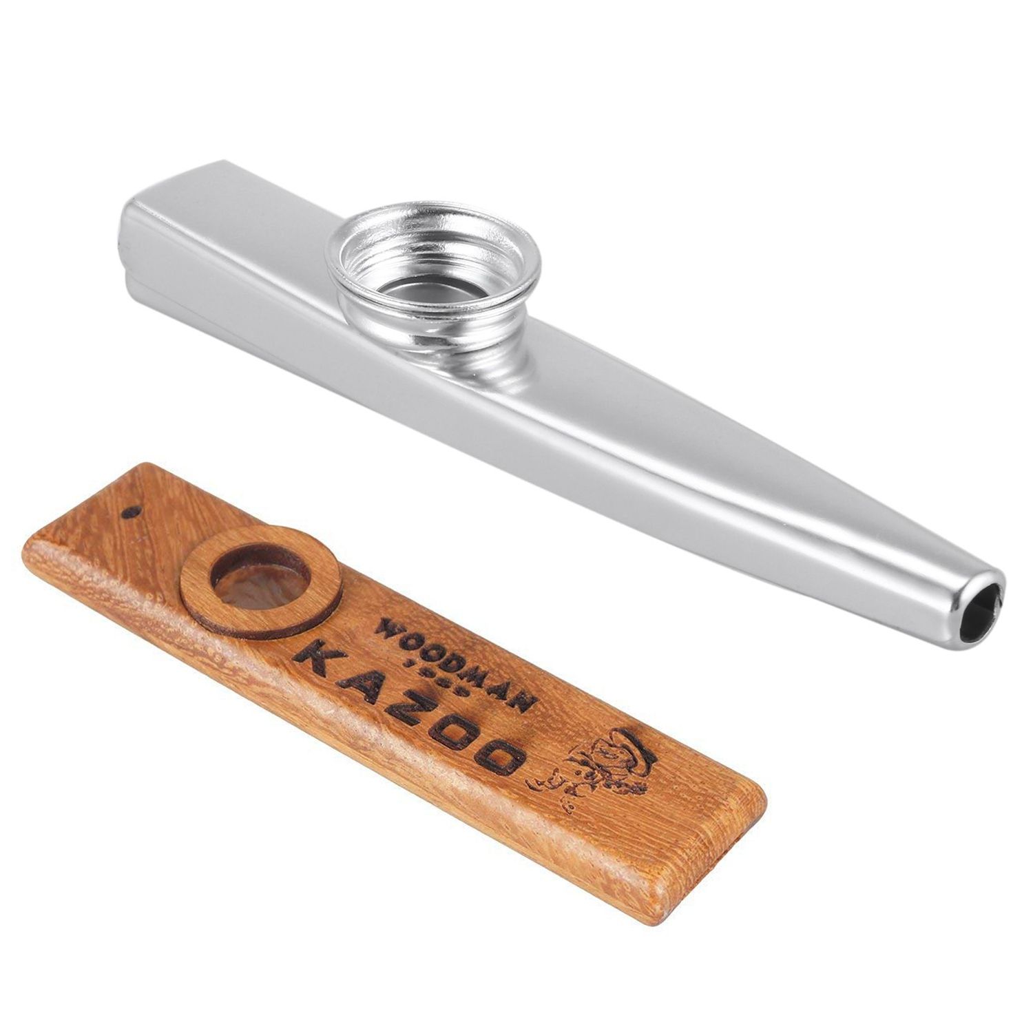 1 Set Wooden Kazoos,Exquisite Instrument Easy and Have Fun for Kids and People Hum Song & 1 Pcs New  Kazoo Aluminum Alloy