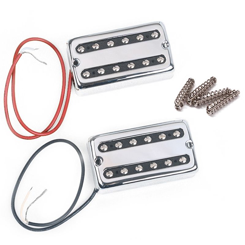 Guitar Humbucker Bridge & Neck Pickup Set Chrome Universal Mount Chrome Neck Bridge Guitar Pickup