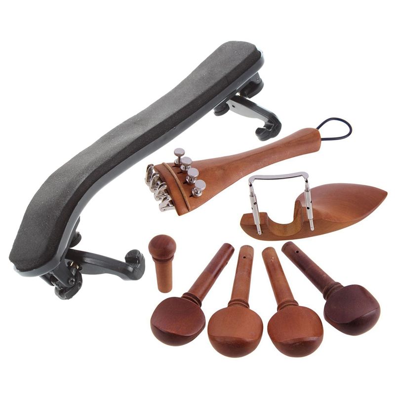 Adjustable Violin Chin Shoulder Rest Pad Size 3/4 4/4 & A Natural Jujube Wood 4/4 Violin Parts Accessories Set Of Fine-Tuning, Chinrest Chin Rest, Strings