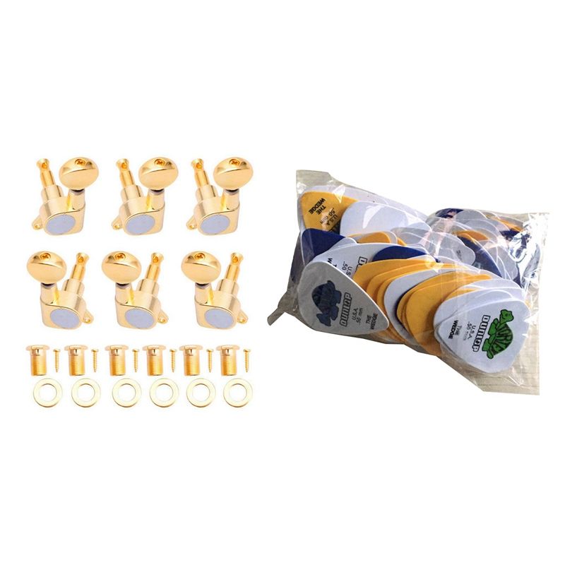 2 Set Musical in strument Accessories:1 Set Ukulele Guitar Picks ABS & 1 Set 6 Guitar Tuning Pegs 3L + 3R aurum