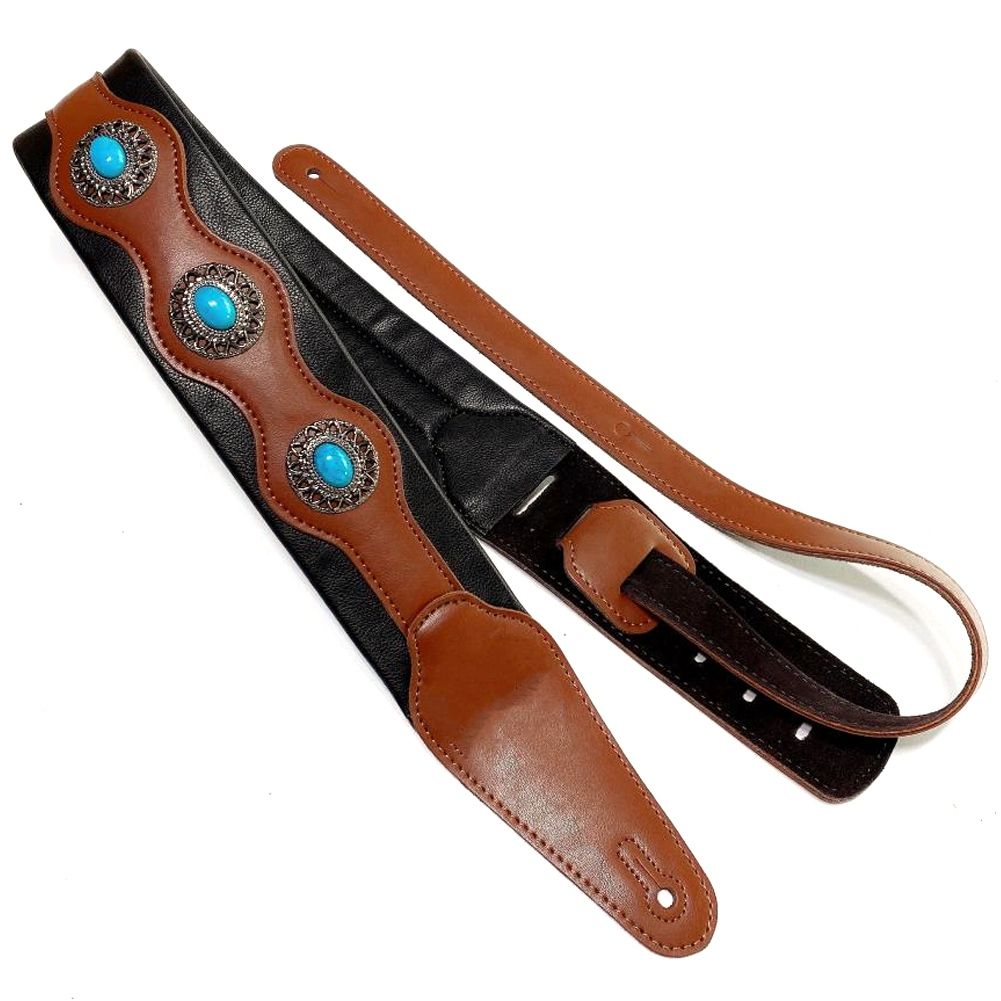 Guitar Strap Ethnic Style Leather Adjustable Acoustic Electric Bass Strap Guitar Belt Guitar Parts Accessories Brown