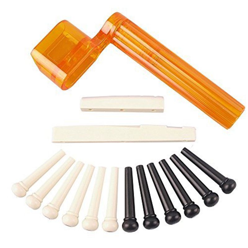 Durable Tint Bridge Pin+String Winder Plus Nut Saddle Set for Acoustic Guitar, Black & white, 6 Piece