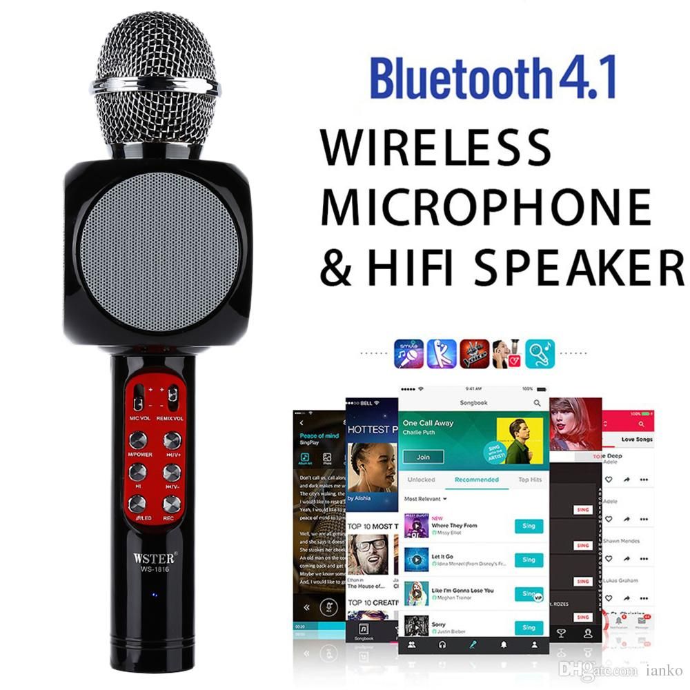 LED Wireless Karaoke Microphone WS1816 Portable with disco light