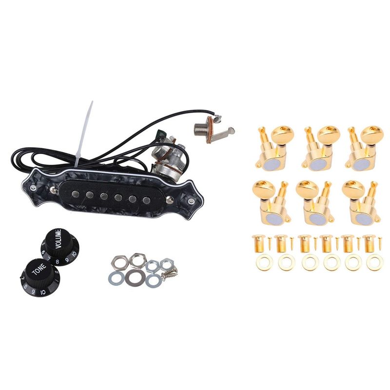 6Pcs Guitar Tuning Pegs Verrouillage Tuner Touches Guitar Strings Button 3L + 3R Gold & 1Pcs Pre-Wired 6-String Single Coil Pickup Harness with Volume & Tone Pots , Equipment