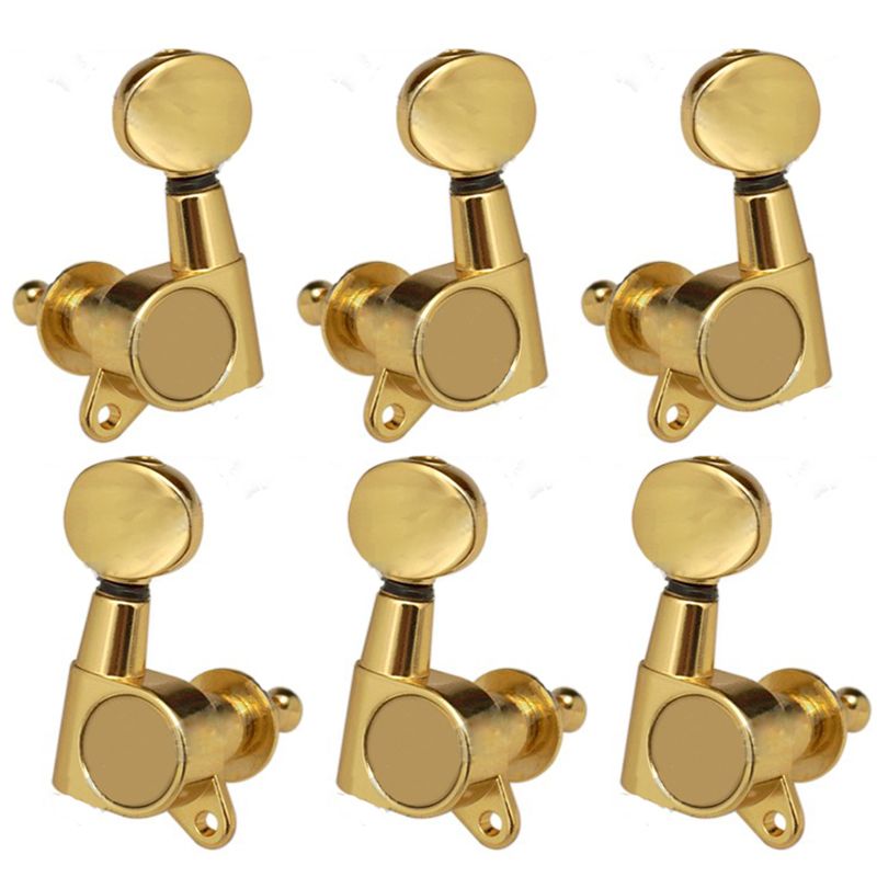 6 Pieces Guitar String Tuning Key Pegs/Machine Head Knobs(for Left and Right) with Ferrules,Threaded Bushings,Mount Screws for Electric or Acoustic Guitar,Made of Zinc Alloy Metal(Gold) - Gold