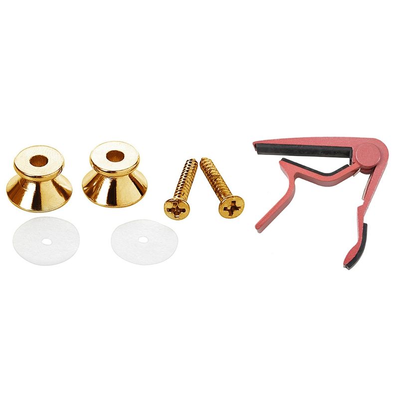 3 Pcs Guitar Accessories: 1 Pcs Clamp Key Trigger Capo Pink & 2 Pcs Guitar Straps Tail Nail Gold