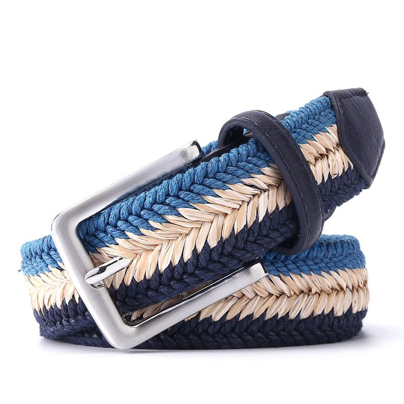 Unisex Plain Webbing Mens Boys Waist Belt Casual Braided Belt With Wax Rope and Straw Pin Buckle Belt 1-3/8" Wide 160cm Length