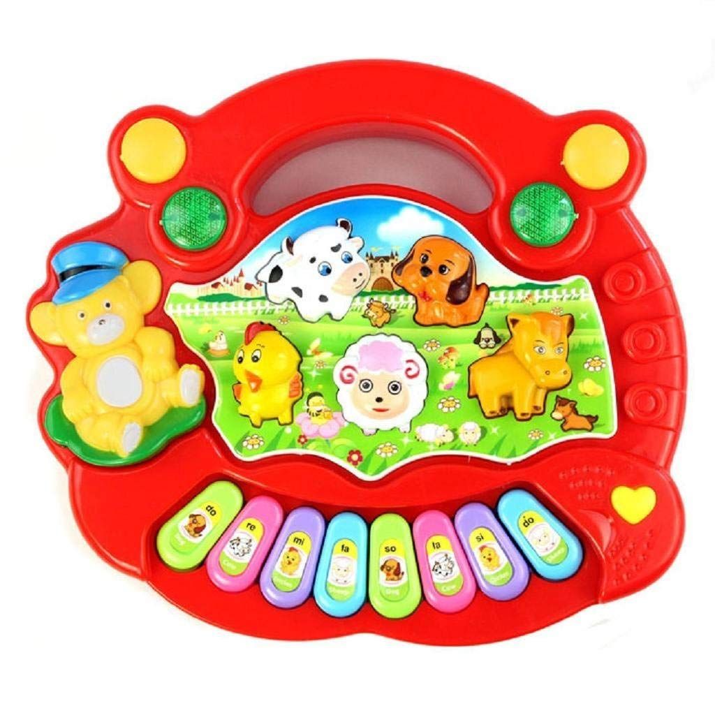 Durable Early Education 1 Year Olds Baby Toy Animal Farm Piano Music Developmental Toys Baby Musical Instrument for Children & Kids Boys and Girls(Red)
