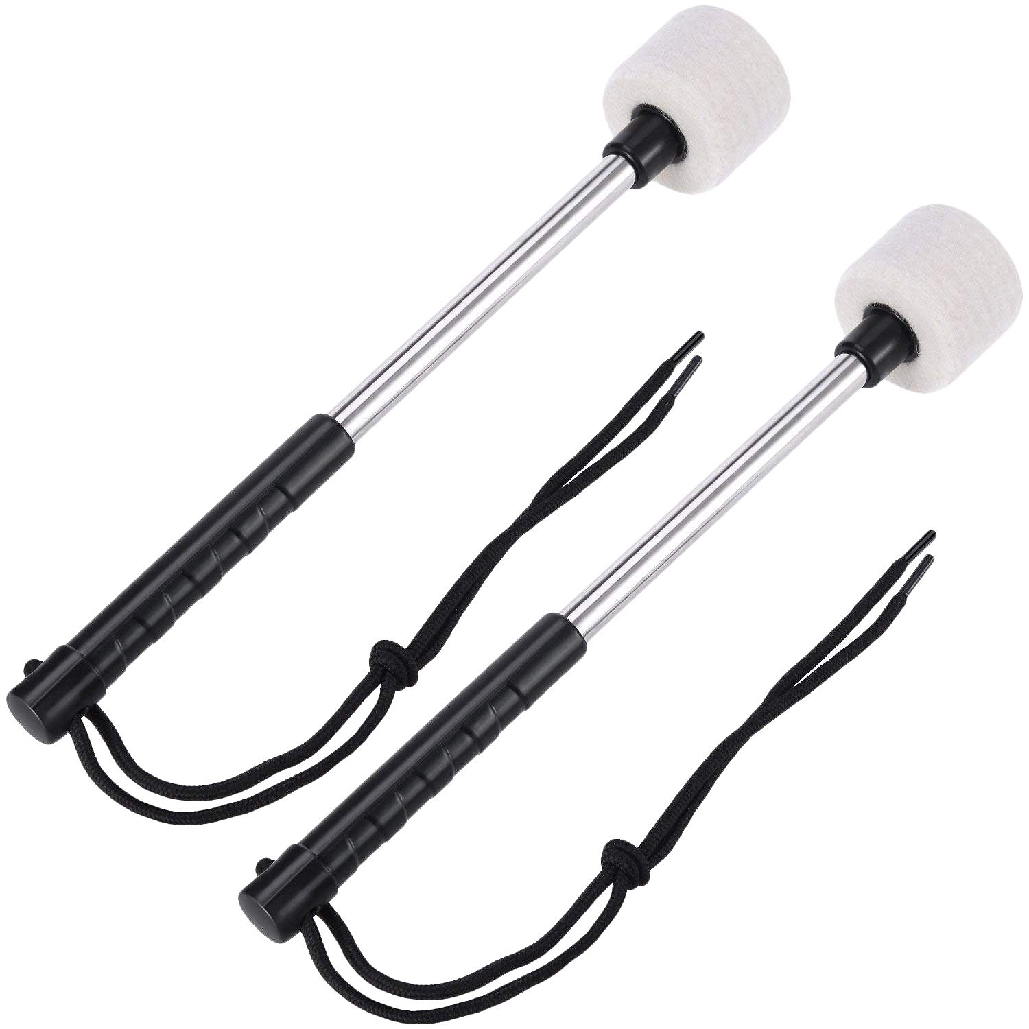 Harmony 2Pcs Bass Drum Mallet Felt Head Percussion Mallets Timpani Sticks with Stainless Steel Handle,White
