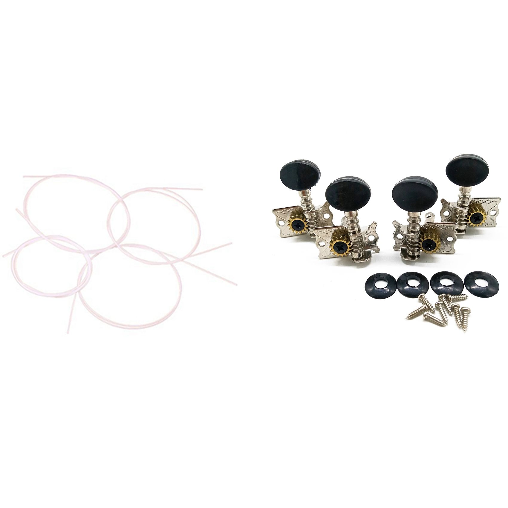 2 Set Musical Instrument Accessories:1 Set White Nylon Ukulele String Set & 1 Pcs Tuning Pegs Tuners Machine Heads 2R 2L