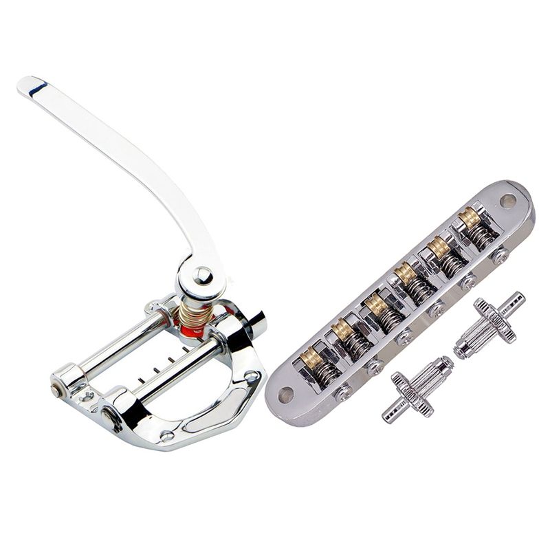 1Pcs Guitar Vibrato Tailpiece Tremolo Flat Top Body Tremolo Unit Vibrato Bridge Silver & 1Pcs Tune-O-Matic Electric Roller Saddle Bridge Lp Electric Guitar Bridge