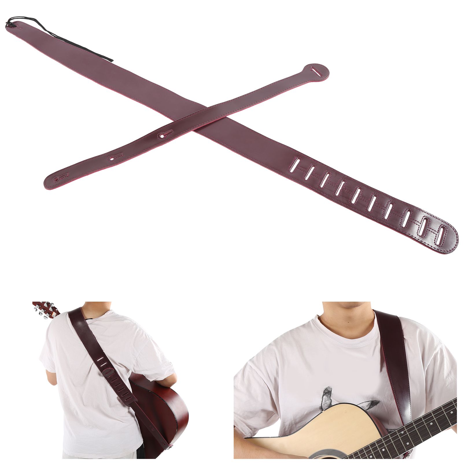 Guitar Strap for Electric Bass Adjustable Leather Soft Pad with Connection Belt GS‑07