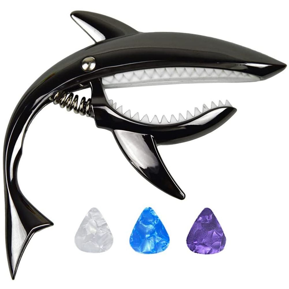 Shark Guitar Capo Zinc Alloy Capo for Acoustic Electric Classical Guitars and Bass Ukulele Capo with Pick,Black