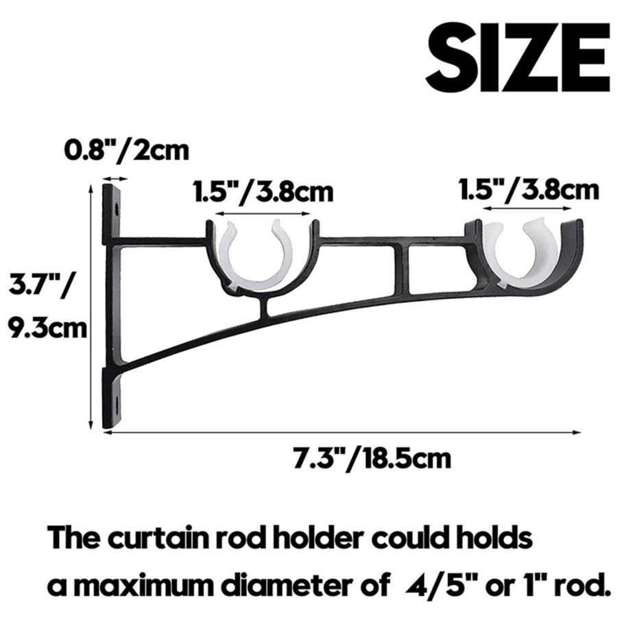8 Pack Single Curtain Rod Brackets for Drapery Rod Heavy Duty Curtain Rod Holders Black - 4 Pack 18.6cm & 4 Pack 11X8cm