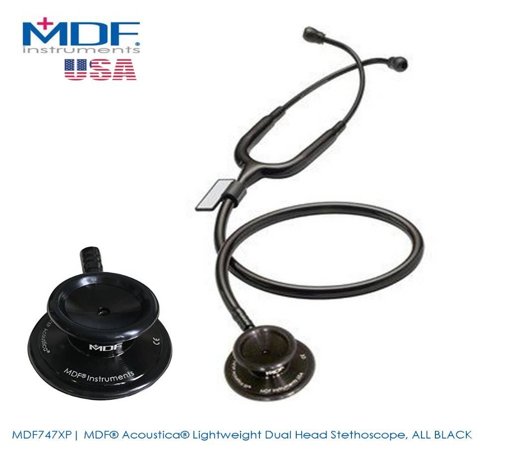MDF Acoustica Lightweight Dual Head Stethoscope, All Black