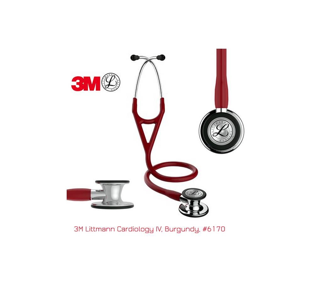 3M Littmann Cardiology IV Stethoscope, Burgundy Tube, Mirror-Finish Chestpiece and Stem, Stainless Headset, 27 inch, 6170
