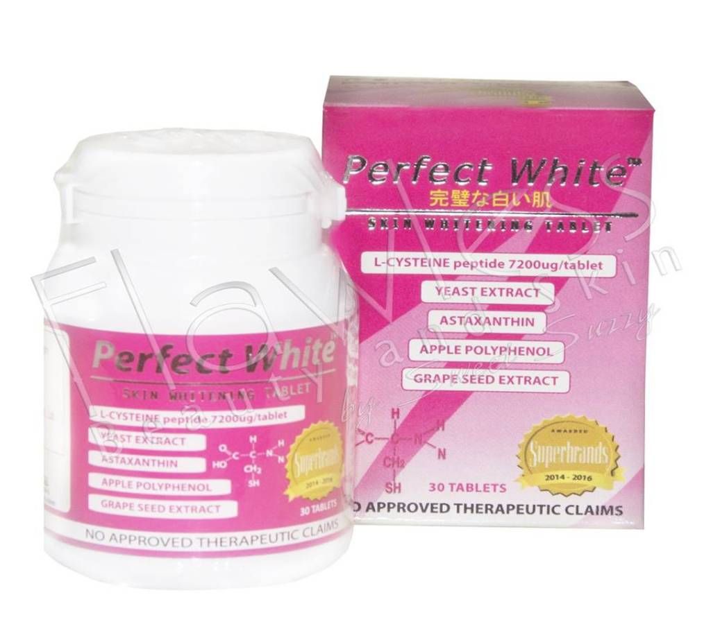 AUTHENTIC PERFECT WHITE SKIN WHITENING TABLETS - L-CYSTEINE PEPTIDE, VITAMIN C AND NATURAL EXTRACTS