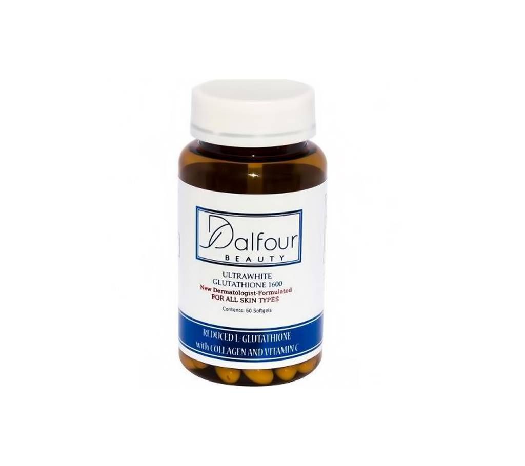 BOTTLES OF DALFOUR BEAUTY ULTRAWHITE GLUTATHIONE CAPSULES W/ COLLAGEN & VITAMIN C - 2400MG/SERVING WITH 1600MG REDUCED L-GLUTATHIONE  - USA