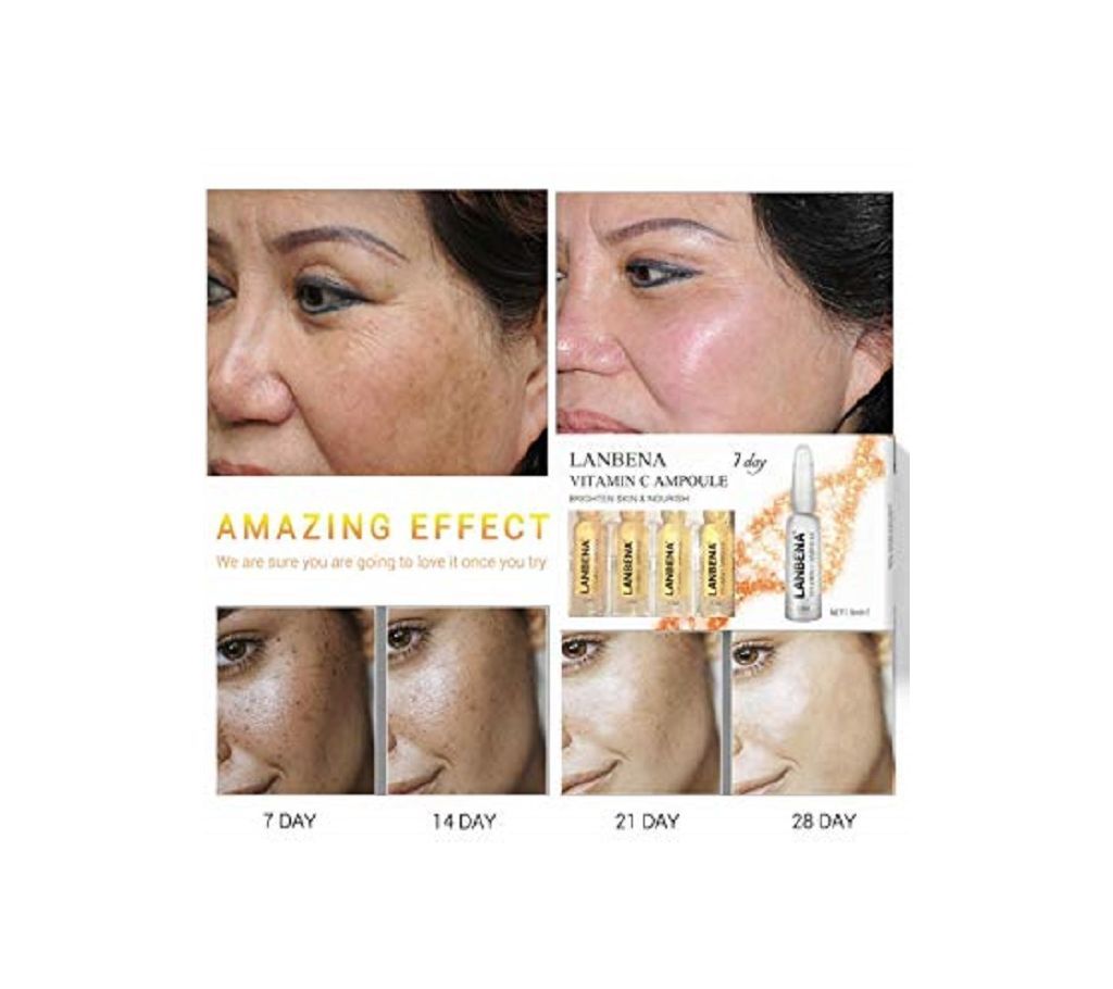LANBENA VITAMIN C AMPOULE SERUM WHITENING REMOVER FRECKLE SPECKLE FADE DARK SPOTS MOISTURIZING ANTI-AGING NOURISHING FOR 7 DAYS