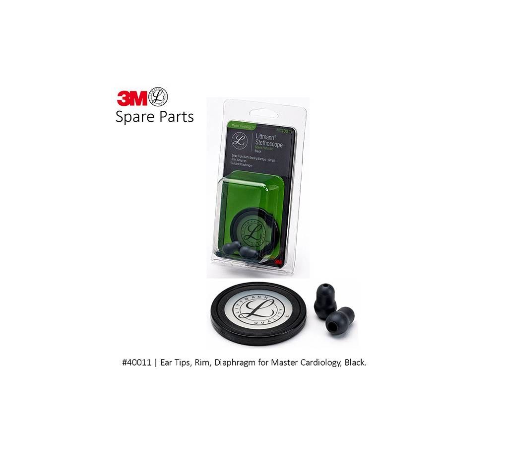 3M Littmann Spare Parts Kit for Master Cardiology Stethoscope, Black (Ear Tips, Rim, Dia) #40011