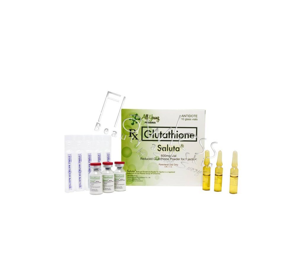 AUTHENTIC SALUTA GLUTATHIONE WHITENING 10 VIALS 600MG EACH INTERNATIONAL= 6000 MG USA 