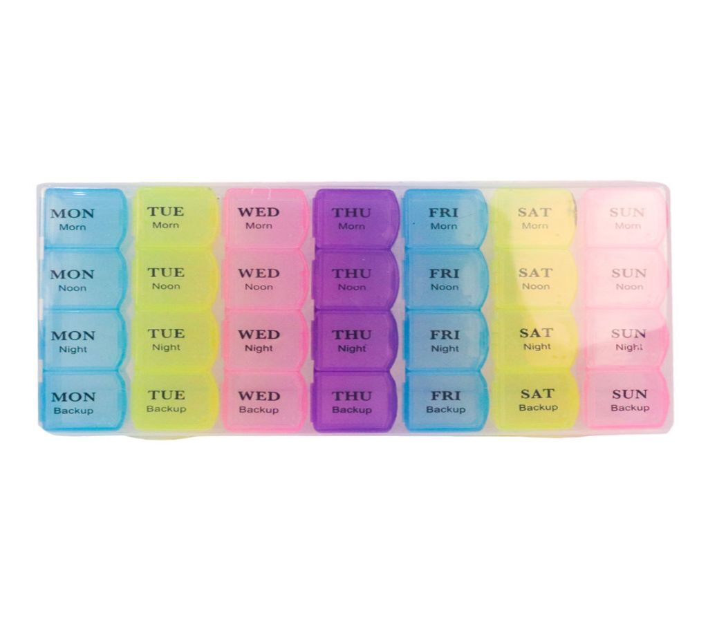 Multi color Medicine Storage Box 1 PC 4 Row 28 Squares Weekly 7 Days