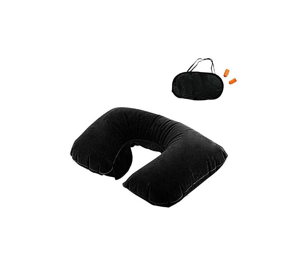 3 in 1 Travel Set Neck Pillow and Eye Mask and Ear Plug - Black