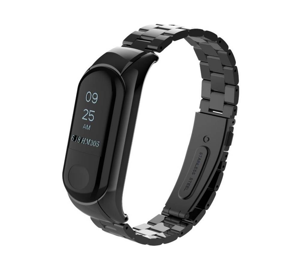 Screwless Metal Stainless Steel Strap for Xiaomi Mi Band 3 - Black