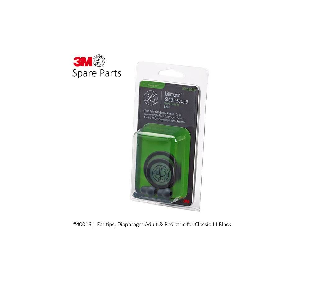 3M Littmann Spare Parts Kit for Classic III Stethoscope, Black (Ear tips, Diaphragm Adult & Pediatric) # 40016