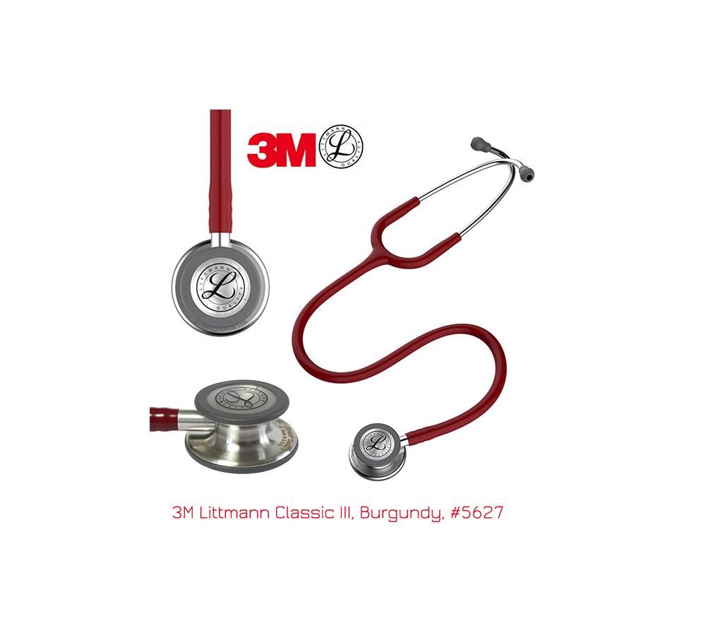 3M Littmann Classic III Stethoscope, Adult & Pedia, Burgundy, Double Chestpiece 27 inch, 5627