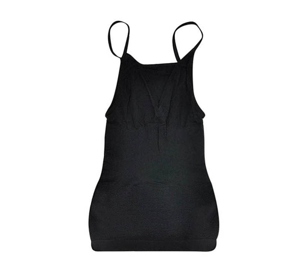 Black Cotton Munafi Slim Tank Top For Women