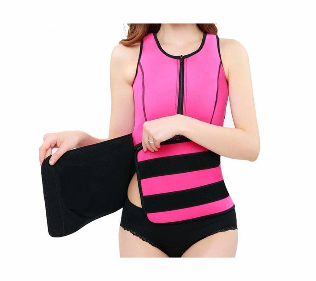 Adjustable Sweat Belt Fajas Body Shaper  Pink and Black
