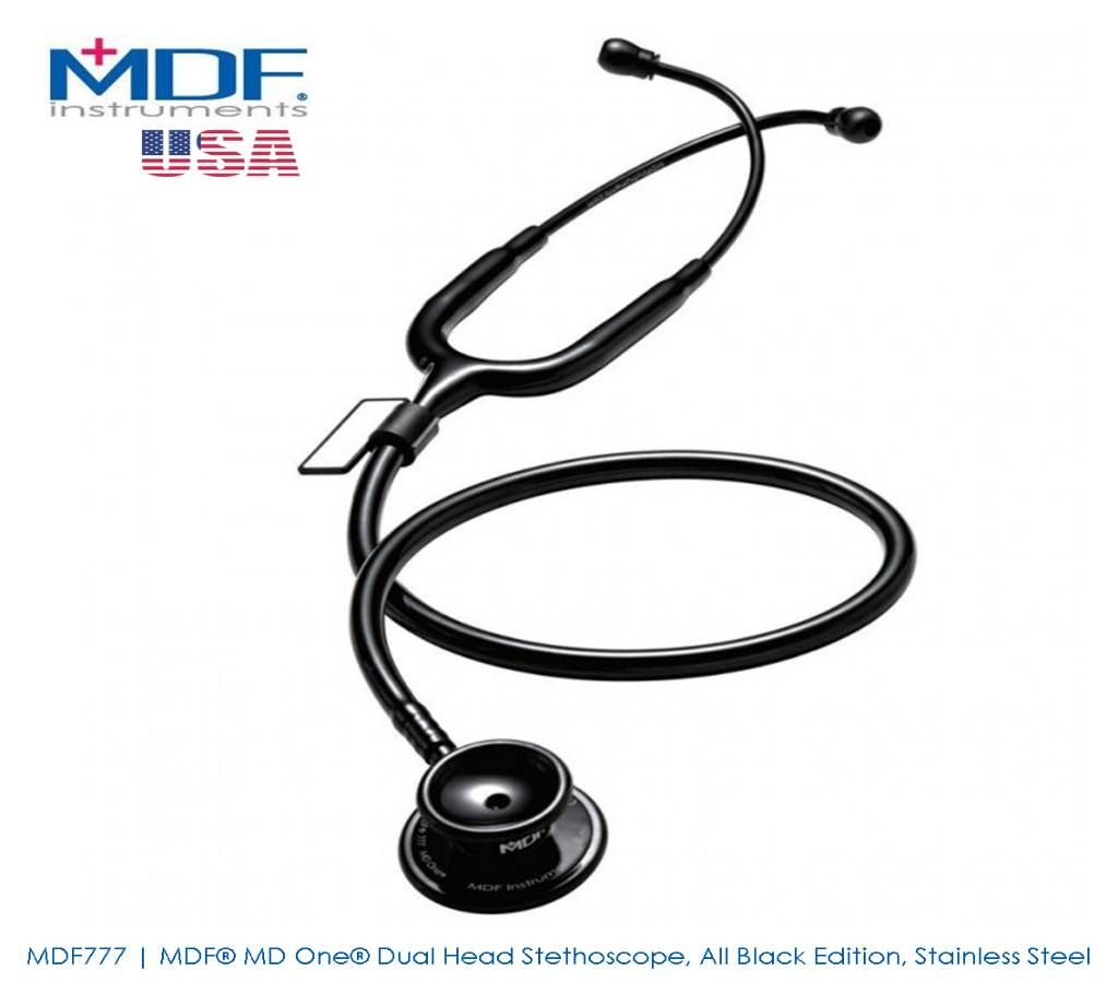 MDF MD One Dual Head Stethoscope, All Black Edition, Stainless Steel