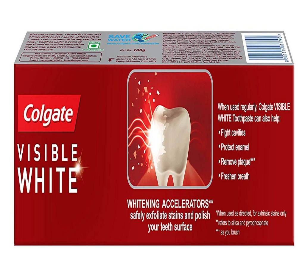 Colgate Toothpaste Visible White Sparkling Mint - 100 g India
