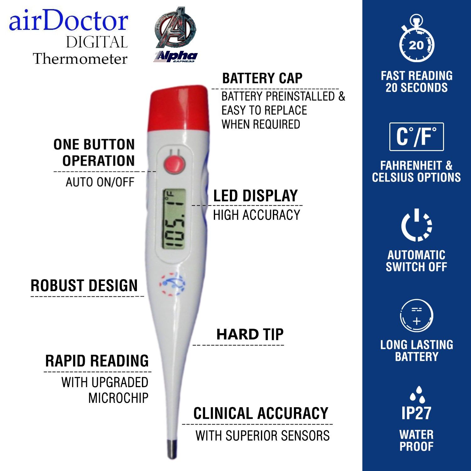 AirDoctor Digital Thermometer Cheap Price Waterproof Flexible Medical Equipment Trusted Brand By AE