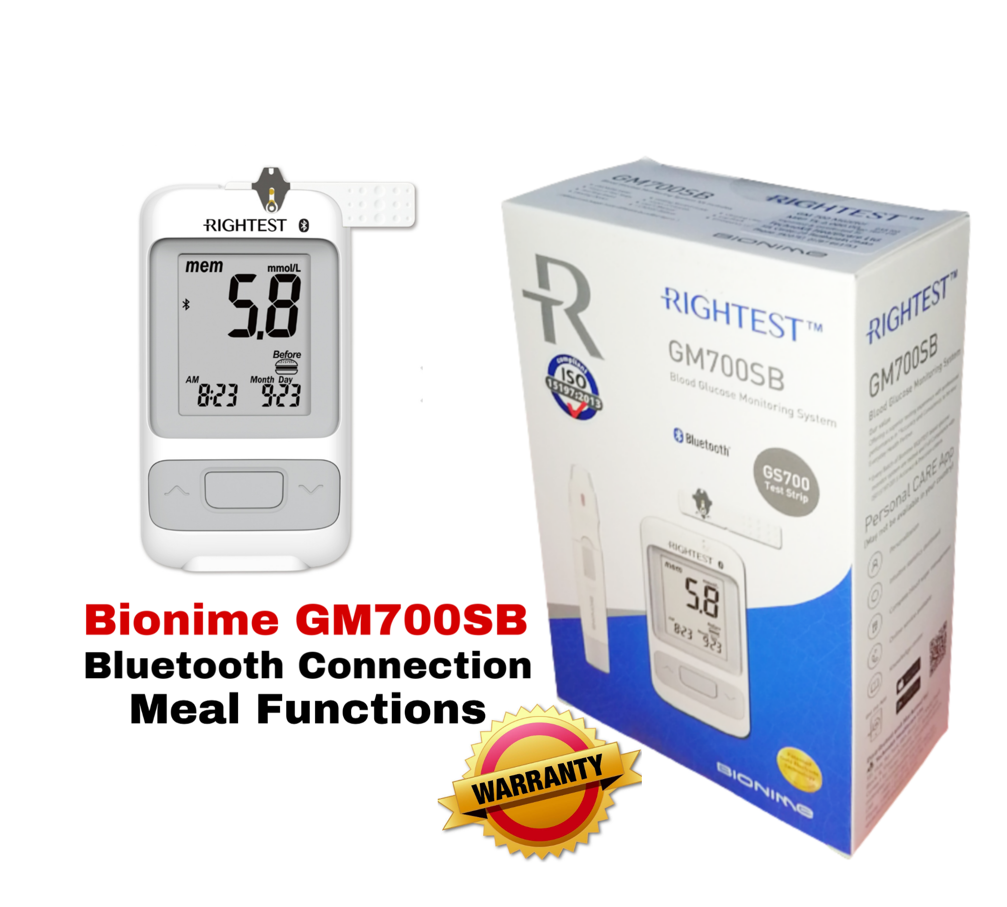 Bionime 7005 Blood Glucose Monitor With 10 test strips - White