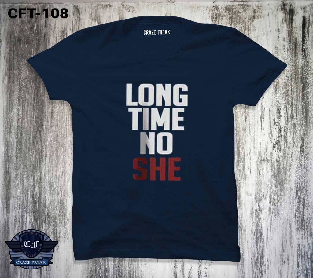 NO SHE NAVY BLUE COTTON T-SHIRT