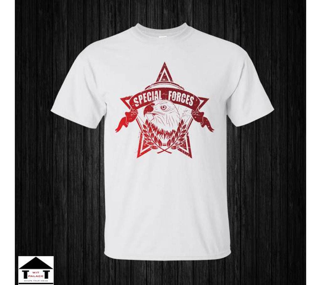 Specail Forces Gents Half Sleeve Cotton T-Shirt White