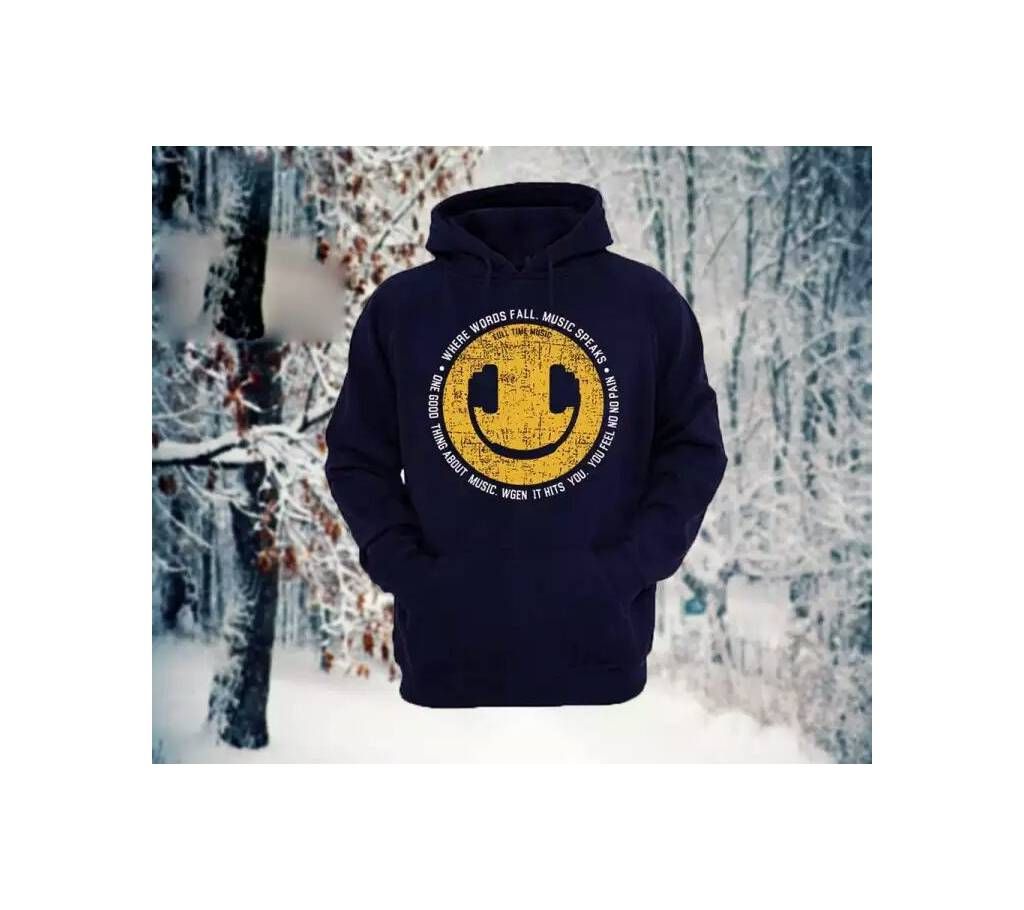 Black Cotton Long Sleeve Hoodie For Men