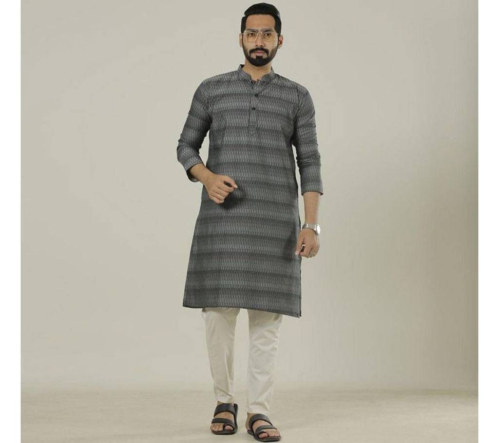 Cotton semi long deep grey color Panjabi.