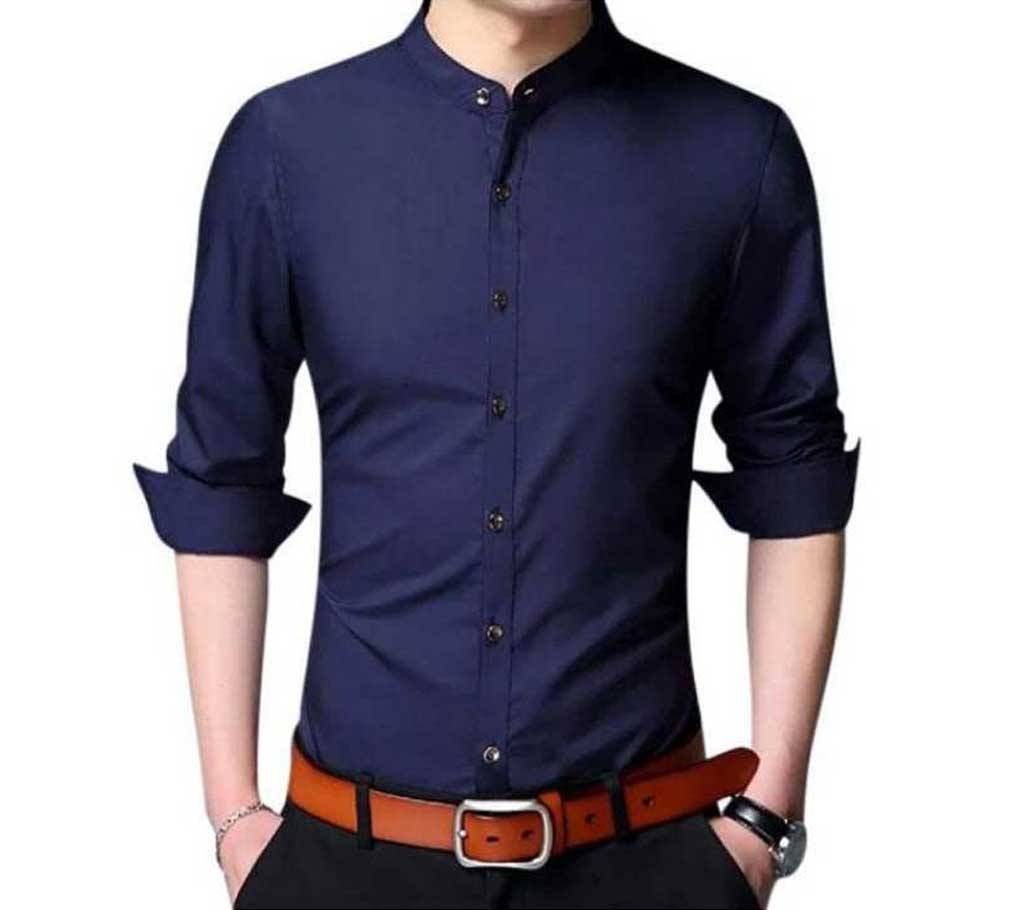 Navy Blue Panama Long Sleeve Casual Shirt for Men