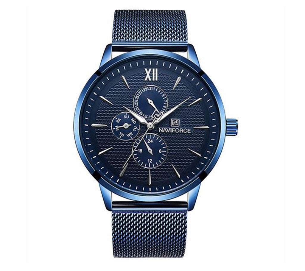 NAVIFORCE NF3003 Blue Mesh Stainless Steel Chronograph Watch For Men - Blue