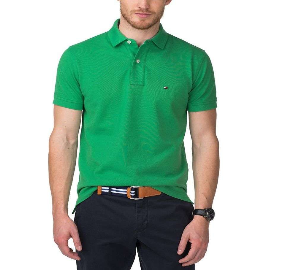 light green half sleeve casual polo t-shirt for man
