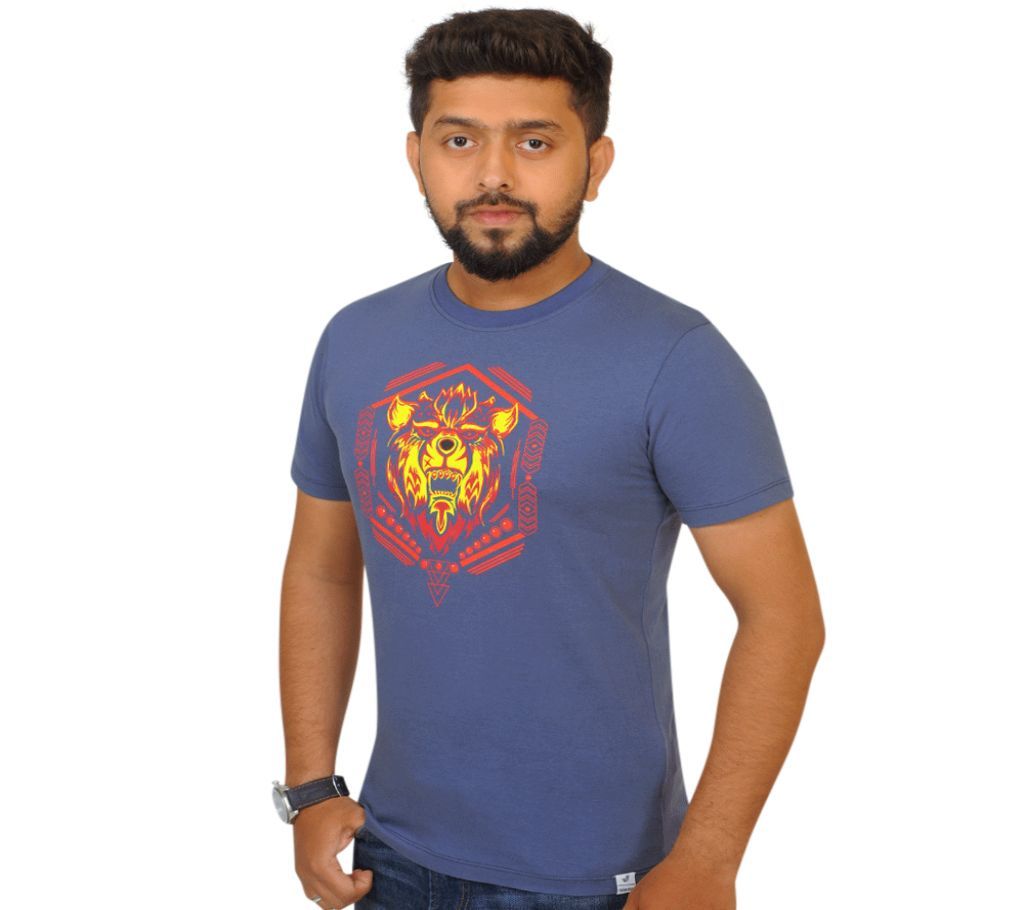 Wolf Head Half Sleeve Cotton T shirt For Men