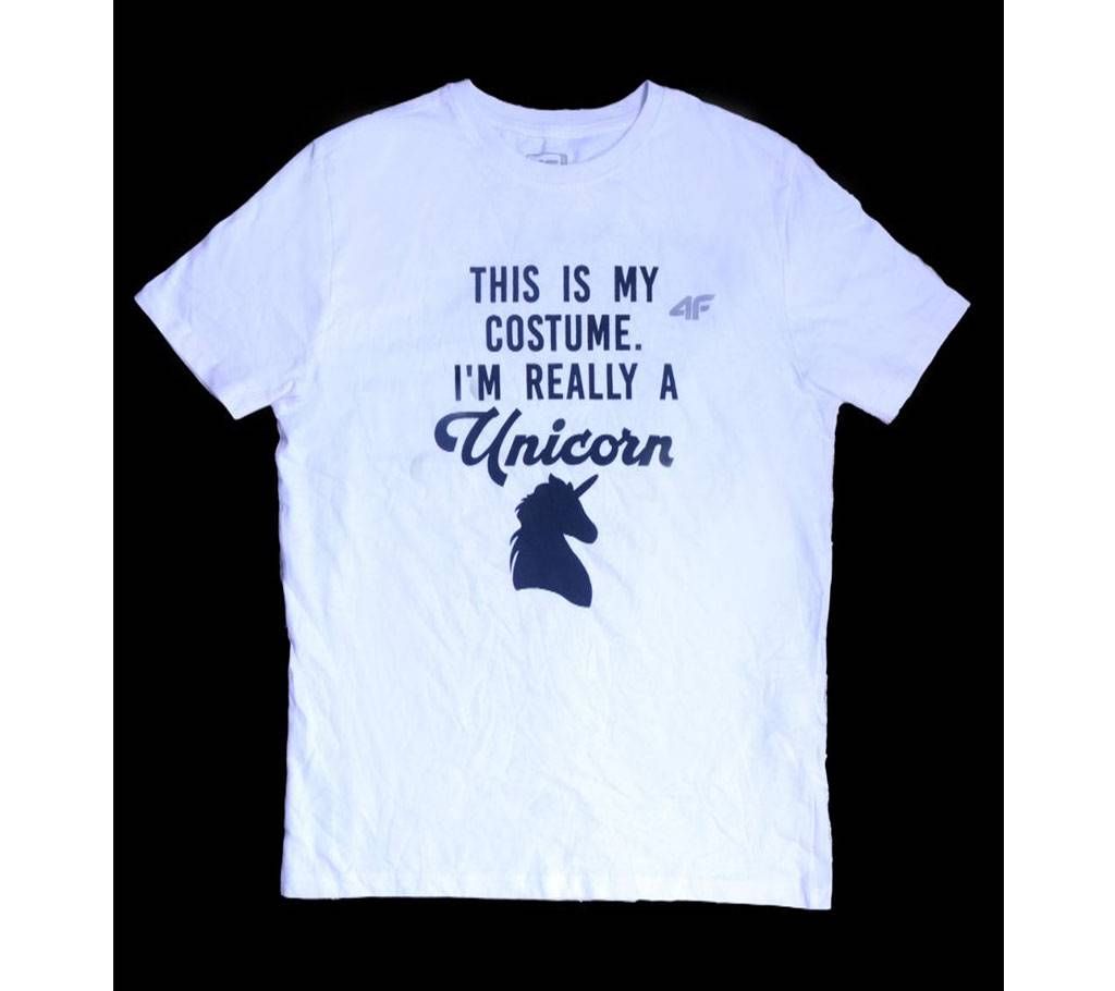 Text Unicorn Half Sleeve T Shirt For Men - White