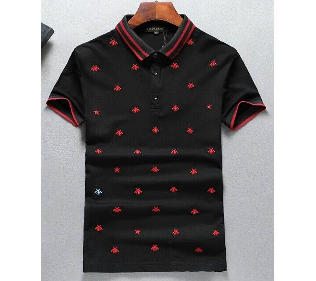 Cotton Half Sleeve Polo Shirt For Men-Black And Red