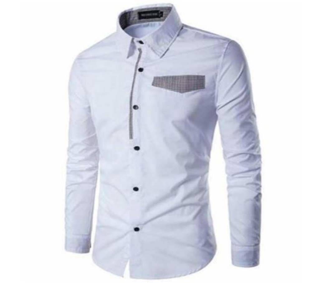 White Long Sleeve Casual Shirt For Men  Upf1