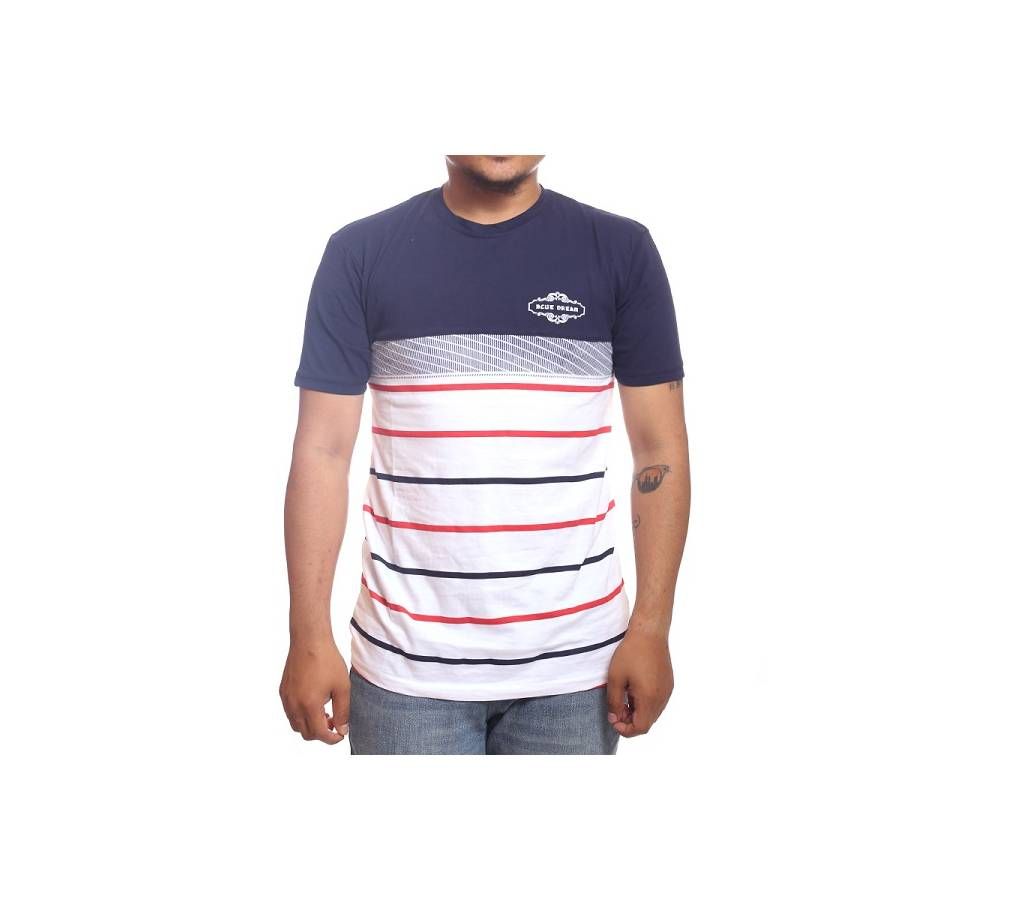 Gentle's Half Sleeve Cotton Blue and white T-Shirt-101