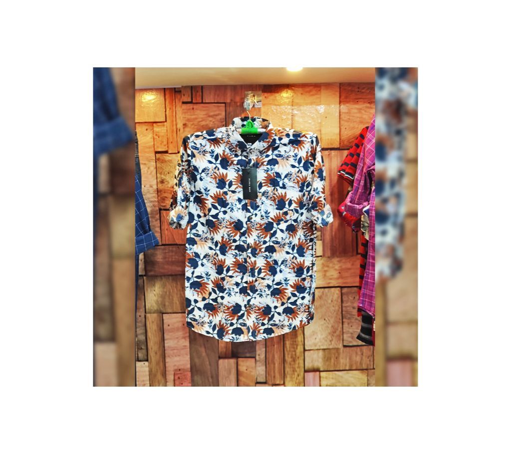  Export Quality Summer Print Shirt- Brown Flower In White.
